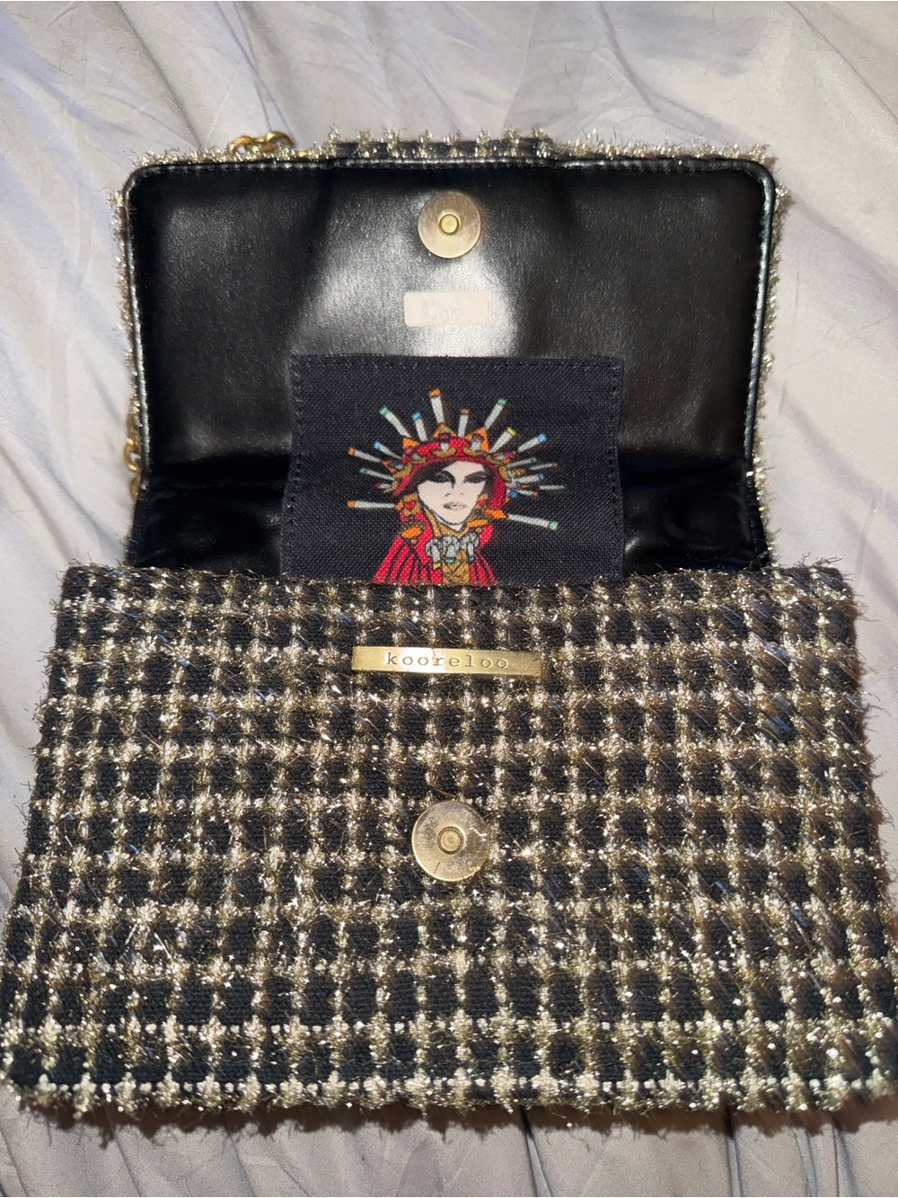 Kooroloo Tweed Chain Shoulder Bag in Black and Gold